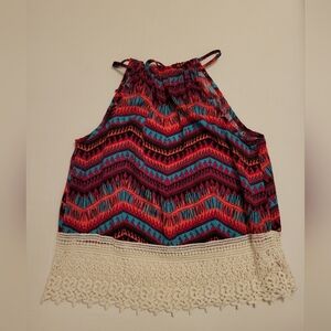 Multicolor Halter Top with Lace Hem